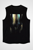 Unisex Yaratık (Alien) Baskılı Siyah Kolsuz Tshirt
