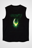 Unisex Yaratık (Alien) Baskılı Siyah Kolsuz Tişört
