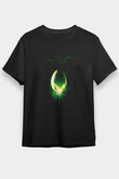 Unisex Yaratık (Alien) Baskılı Siyah Tişört