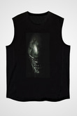 Unisex Yaratık (Alien) Baskılı Siyah Unisex Kolsuz Tişört