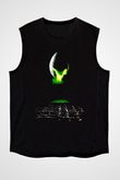 Unisex Yaratık (Alien) Baskılı Siyah Unisex Kolsuz T-shirt