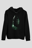Unisex Yaratık (Alien) Baskılı Siyah Unisex Kapüşonlu Sweatshirt