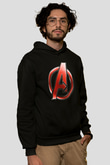 Unisex Yenilmezler (Avengers) Baskılı Siyah Kapüşonlu Sweatshirt