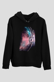 Unisex Yıldızlararası (Interstellar) Baskılı Siyah Kapüşonlu Sweatshirt