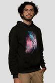 Unisex Yıldızlararası (Interstellar) Baskılı Siyah Kapüşonlu Sweatshirt