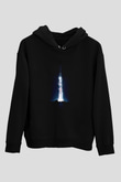 Unisex Yıldızlararası (Interstellar) Baskılı Siyah Kapüşonlu Sweatshirt
