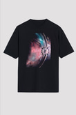 Unisex Yıldızlararası (Interstellar) Baskılı Siyah Oversize T-shirt