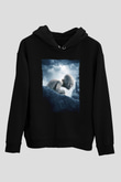 Unisex Yüzüklerin Efendisi İki Kule (The Lord of the Rings The Two Towers) Baskılı Siyah Kapüşonlu Sweatshirt