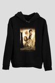 Unisex Yüzüklerin Efendisi İki Kule (The Lord of the Rings The Two Towers) Baskılı Siyah Kapüşonlu Sweatshirt