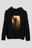 Unisex Yüzüklerin Efendisi Kralın Dönüşü (The Lord of the Rings The Return of the King) Baskılı Siyah Kapüşonlu Sweatshirt