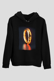 Unisex Yüzüklerin Efendisi (The Lord of the Rings) Baskılı Siyah Kapüşonlu Sweatshirt