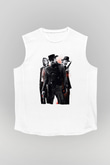 Unisex Zincirsiz - Django Unchained Baskılı Beyaz Kolsuz Tişört