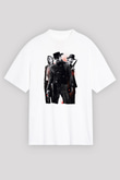 Unisex Zincirsiz - Django Unchained Baskılı Beyaz Oversize Tişört