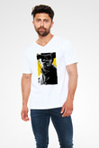 Unisex Zincirsiz - Django Unchained Baskılı Beyaz V Yaka Tshirt