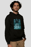 Unisex Zodiac Baskılı Siyah Kapüşonlu Sweatshirt