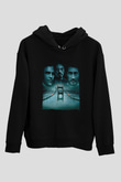 Unisex Zodiac Baskılı Siyah Kapüşonlu Sweatshirt