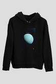 Uranüs Fotoğraf Baskılı Unisex Siyah Kapüşonlu Sweatshirt