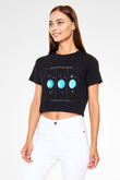 Uranüs Siyah Crop Top Tişört