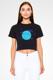 Uranüs Siyah Crop Top Tişört