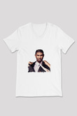 Usher  Baskılı Beyaz V Yaka Unisex Tişört