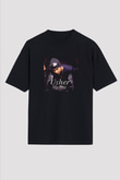 Usher  Baskılı Unisex Oversize Siyah Tişört