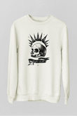 Uyumsuz Kurukafa Baskılı Beyaz  Sweatshirt