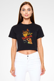 Vampir Kedi Baskılı  Siyah  Crop Top Tişört