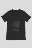 Venüs Çizim Baskılı Unisex V Yaka Siyah Tİşört - Tshirt
