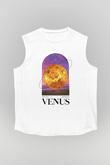 Venüs Gezegeni Baskılı Unisex Kolsuz Beyaz Tişört - Tshirt