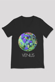 Venüs Siyah Unisex V Yaka Tişört T-Shirt