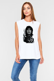 Ville Valo Baskılı Beyaz Unisex Kolsuz Tişört - Tshirt
