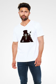 Ville Valo Baskılı Beyaz Unisex V Yaka Tişört - Tshirt