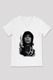 Ville Valo Baskılı Beyaz Unisex V Yaka Tişört - Tshirt