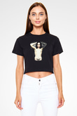 Ville Valo Baskılı Siyah Crop Top Kadın Tişört - Tshirt
