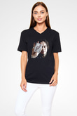 Ville Valo Baskılı Unisex Siyah V Yaka Tişört - Tshirt