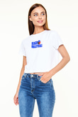 Voleybol Baskılı Crop Top Beyaz Tişört - T-shirt