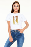 Voleybol Baskılı Crop Top Beyaz Tişört - T-shirt