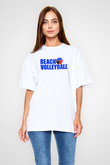Voleybol Baskılı Unisex Beyaz Oversize Tişört - Tshirt