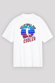 Voleybol Baskılı Unisex Beyaz Oversize Tişört - Tshirt