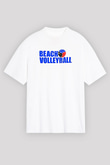 Voleybol Baskılı Unisex Beyaz Oversize Tişört - Tshirt