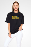 Voleybol - Volleyball Baskılı Unisex Siyah Oversize Tişört