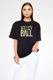 Voleybol - Volleyball Baskılı Unisex Siyah Oversize Tişört