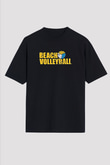 Voleybol - Volleyball Baskılı Unisex Siyah Oversize Tişört