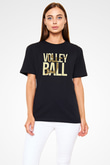 Voleybol - Volleyball Baskılı Unisex Siyah Tişört - Tshirt