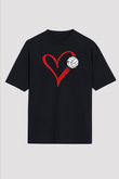 Voleybol - Volleyball Baskılı Unisex Siyah Oversize Tişört