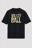 Voleybol - Volleyball Baskılı Unisex Siyah Oversize Tişört