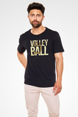 Voleybol - Volleyball Baskılı Unisex Siyah Tişört - Tshirt