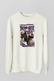 Waluigi-Moto Baskılı Unisex Beyaz Sweatshirt
