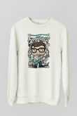 Weezer Buddy Holly Baskılı Unisex Beyaz Sweatshirt