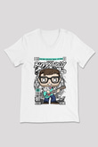 Weezer Buddy Holly Baskılı Unisex Beyaz V Yaka Tişört